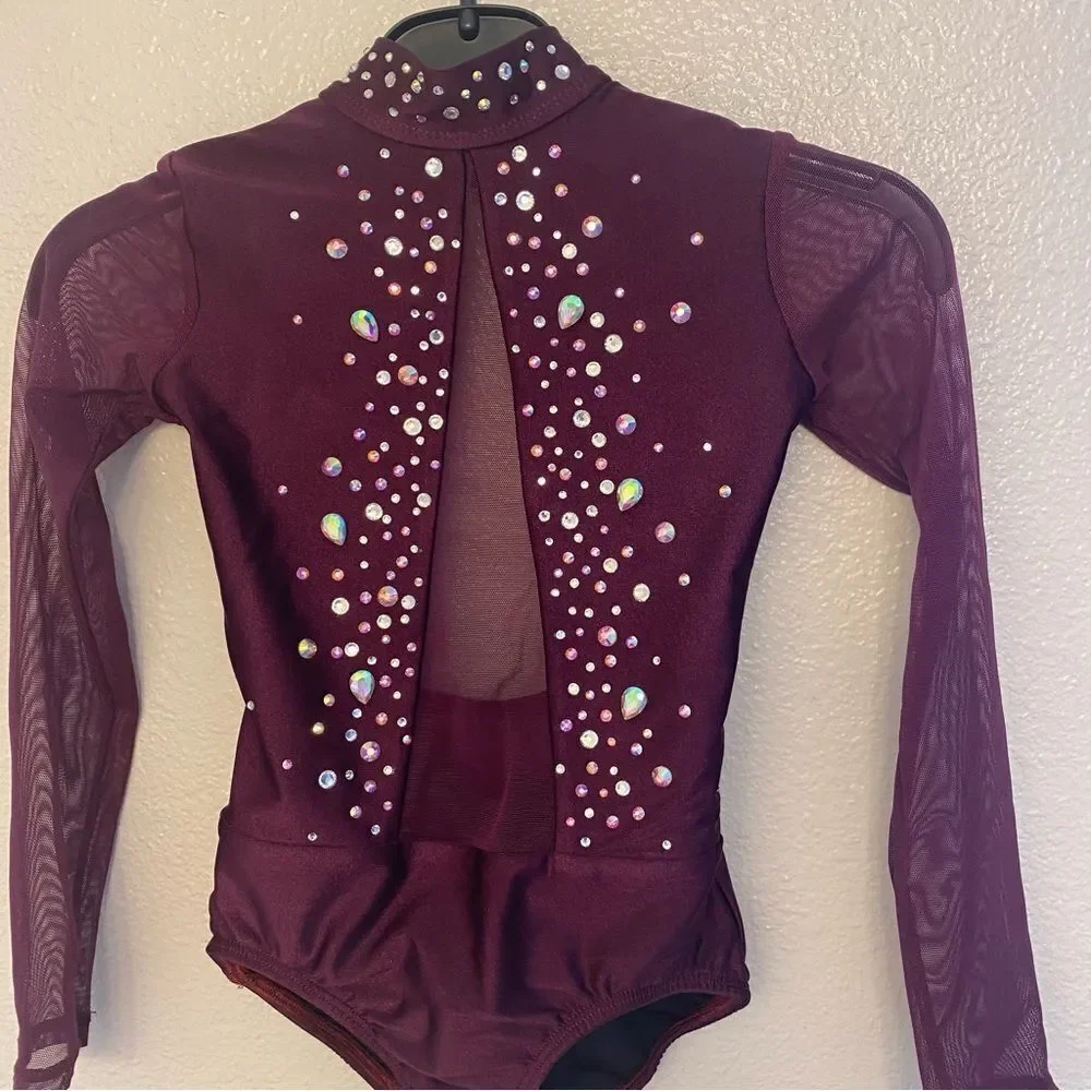 Patrick J solo dance costume purple custom rhinestone illusion leotard LC MC